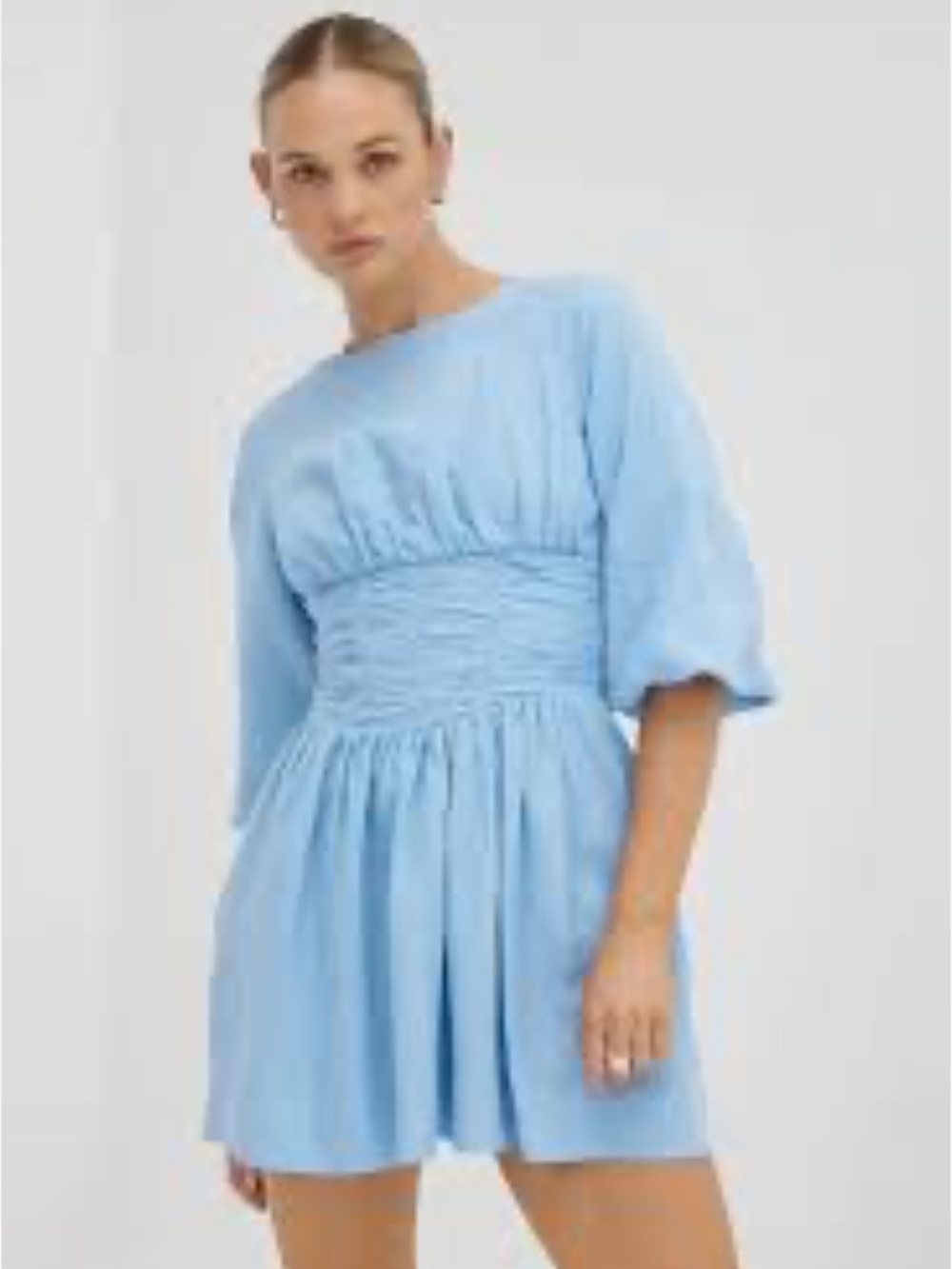 Sovere Studio light blue puff sleeves ruched waist mini dress size XS